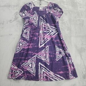Vintage Blue Hawaii Dress Womens L Purple Geometric Print Puff Sleeve Muumuu